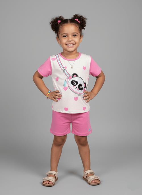 Conjunto Menina Panda Rosa Abrange