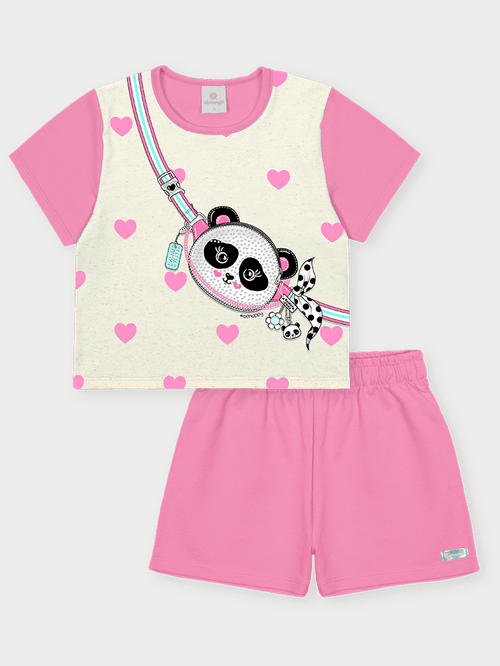 Conjunto Menina Panda Rosa Abrange