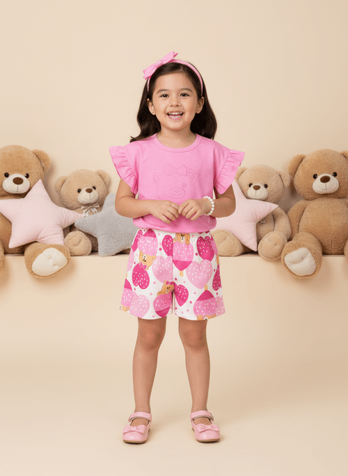 Conjunto Menina Urso de Strass Rosa Abrange