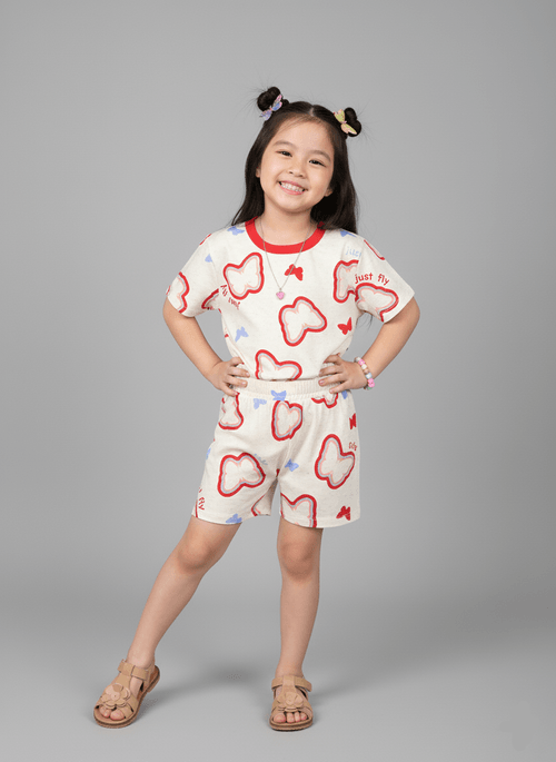 Conjunto Menina Borboletas Vermelho Abrange