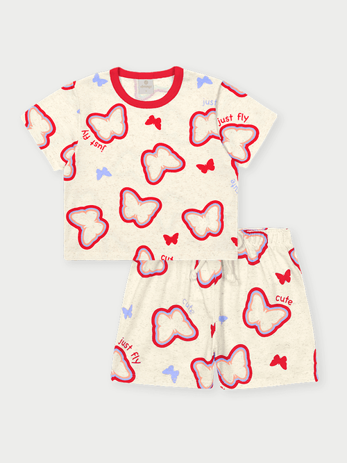 Conjunto Menina Borboletas Vermelho Abrange