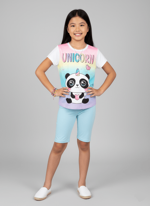 Conjunto Infantil Menina Panda Azul Abrange