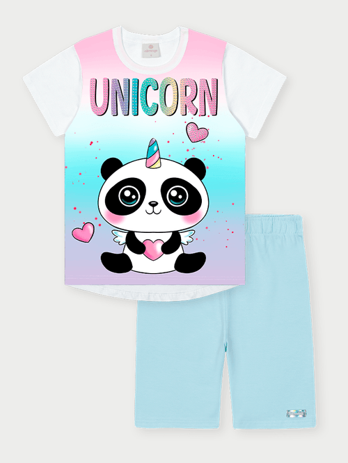Conjunto Infantil Menina Panda Azul Abrange