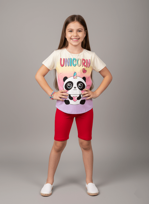 Conjunto Infantil Menina Panda Vermelho Abrange