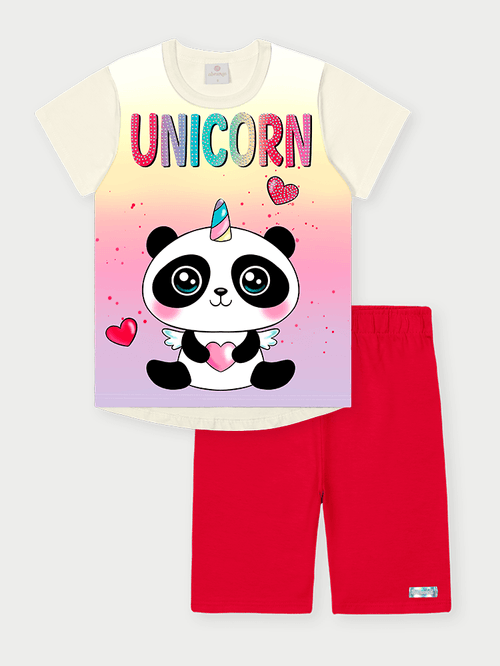Conjunto Infantil Menina Panda Vermelho Abrange