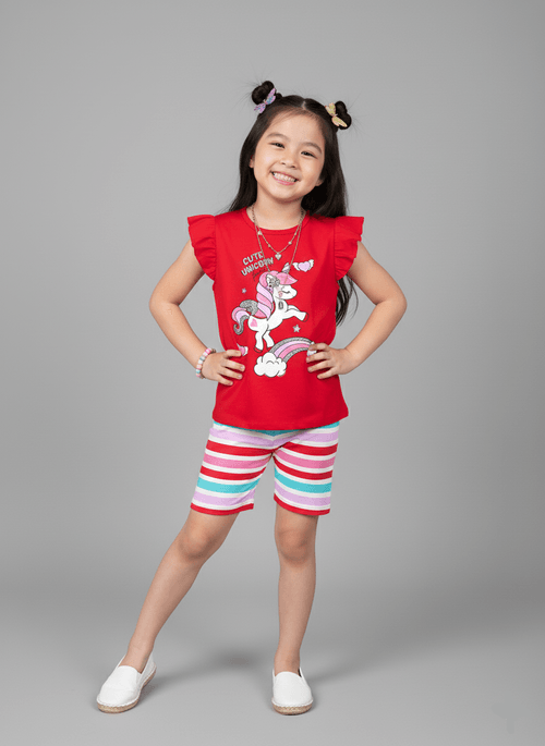 Conjunto Infantil Menina Unicórnio Vermelho Abrange