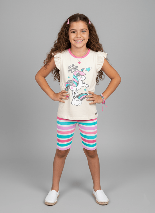 Conjunto Infantil Menina Unicórnio Natural Abrange