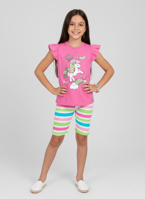 Conjunto Infantil Menina Unicórnio Rosa Abrange