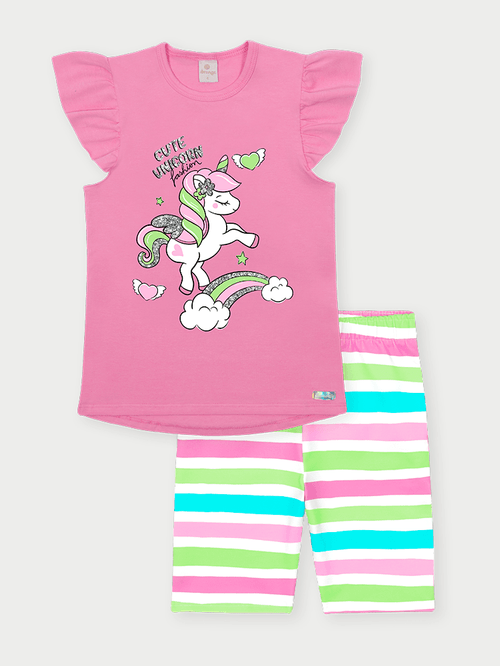 Conjunto Infantil Menina Unicórnio Rosa Abrange