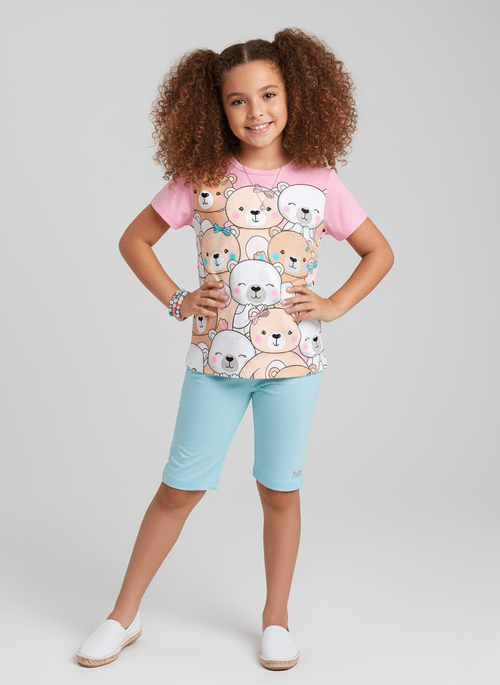 Conjunto Infantil Menina Ursinhos Azul Abrange