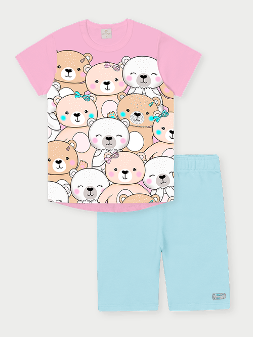 Conjunto Infantil Menina Ursinhos Azul Abrange