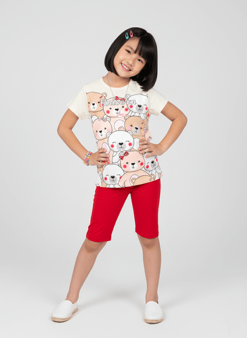 Conjunto Infantil Menina Ursinhos Vermelho Abrange