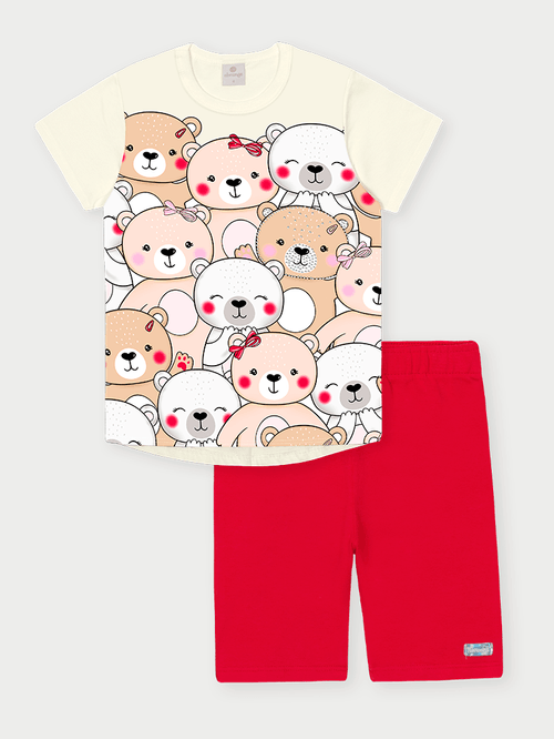 Conjunto Infantil Menina Ursinhos Vermelho Abrange
