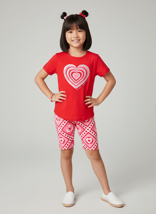 Conjunto Infantil Menina Coração Vermelho Abrange