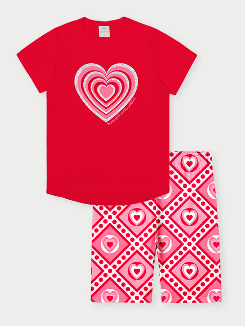 Conjunto Infantil Menina Coração Vermelho Abrange