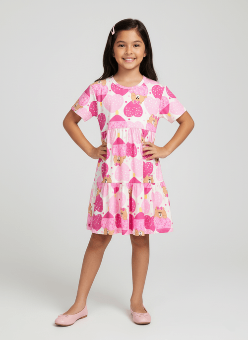 Vestido Infantil Ursinho Doce Rosa Abrange