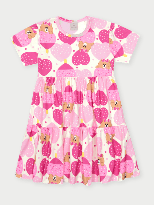 Vestido Infantil Ursinho Doce Rosa Abrange