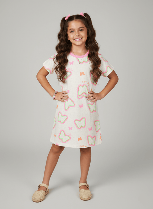 Vestido Infantil Borboletas Rosa Abrange