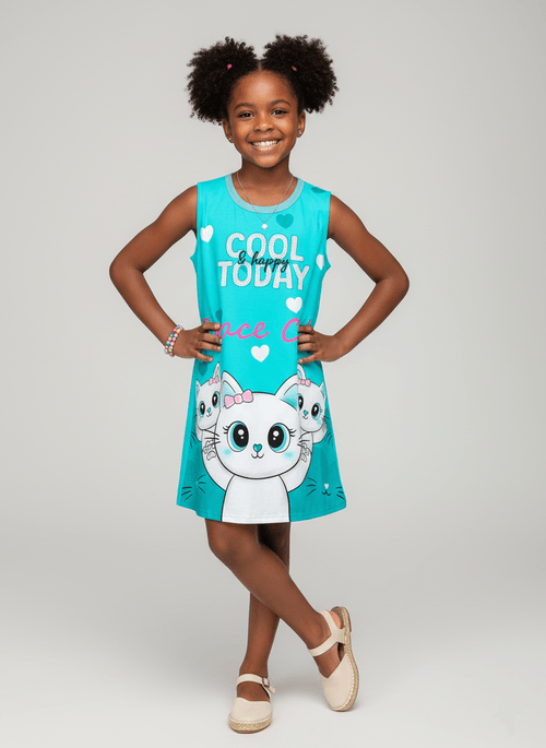 Vestido Infantil Space Cats Azul Abrange