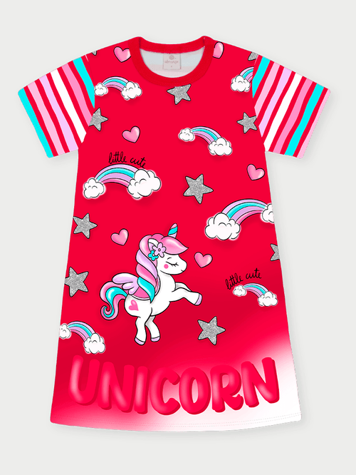 Vestido Infantil Unicórnio Vermelho Abrange