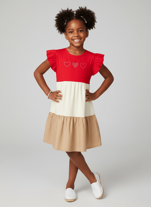 Vestido Infantil 3 Corações Vermelho Abrange