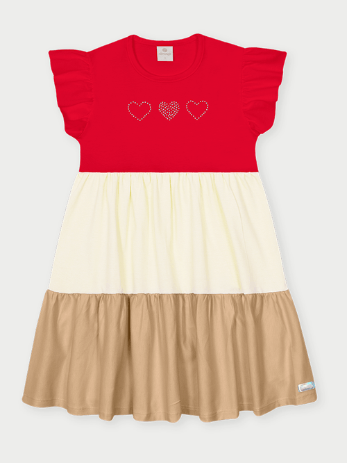 Vestido Infantil 3 Corações Vermelho Abrange