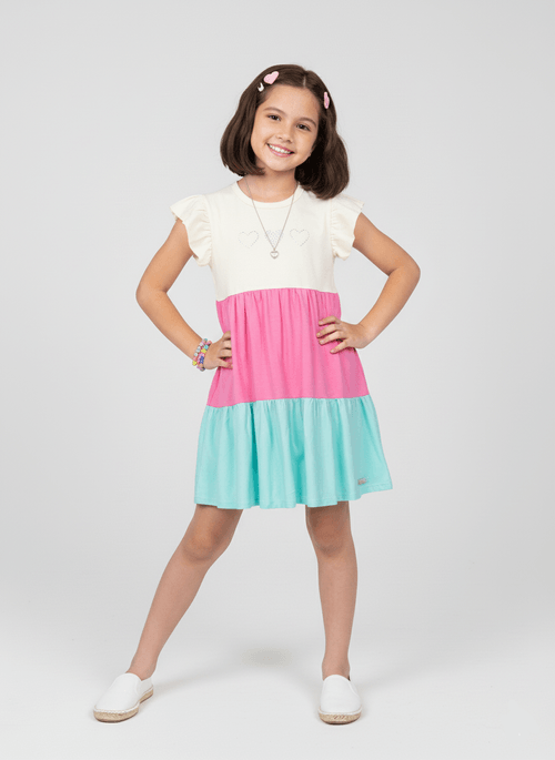 Vestido Infantil 3 Corações Natural Abrange