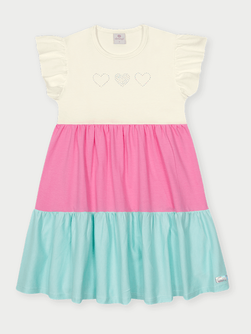 Vestido Infantil 3 Corações Natural Abrange