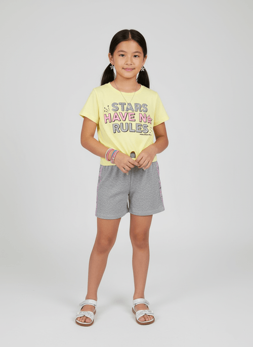 Conjunto Infantil Menina No Rules Amarelo Abrange
