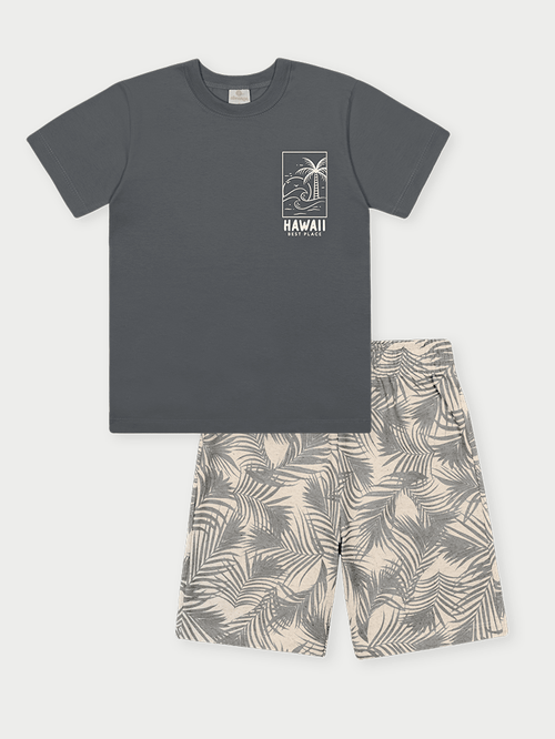 Conjunto Menino Hawaii Chumbo Abrange