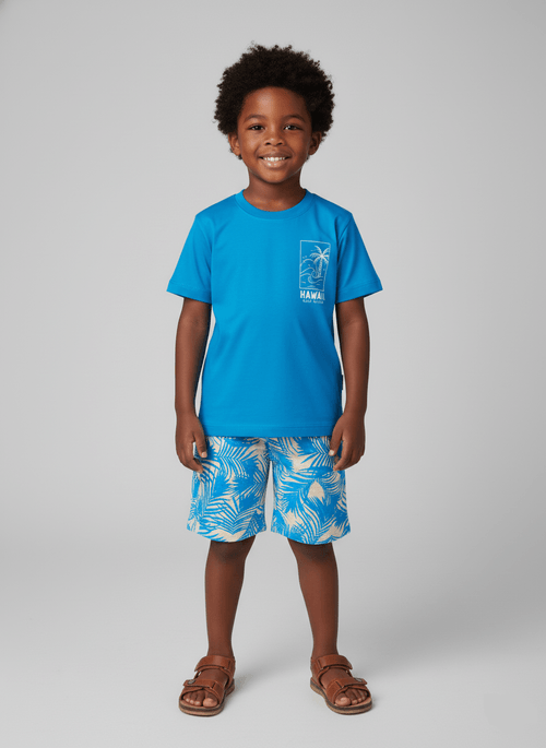 Conjunto Menino Hawaii Azul Abrange