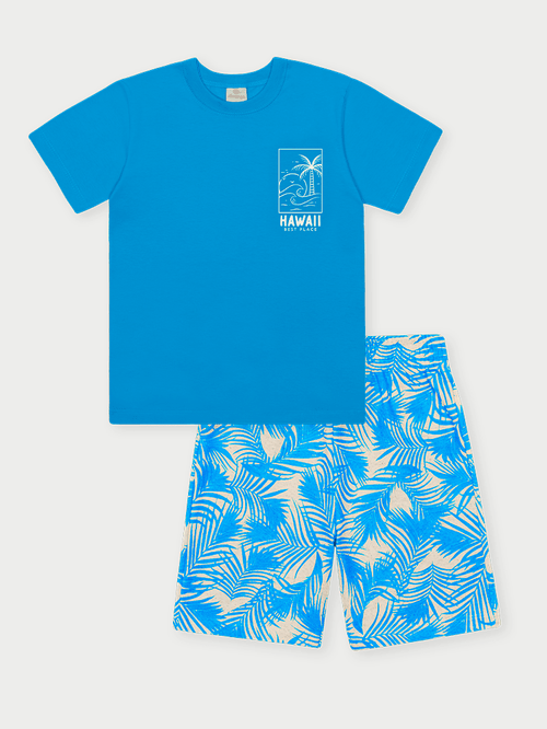 Conjunto Menino Hawaii Azul Abrange