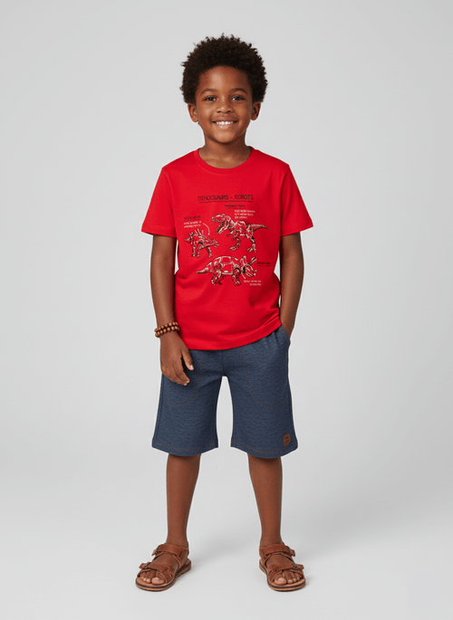 Conjunto Menino Robôs Dinossauros Vermelho Abrange
