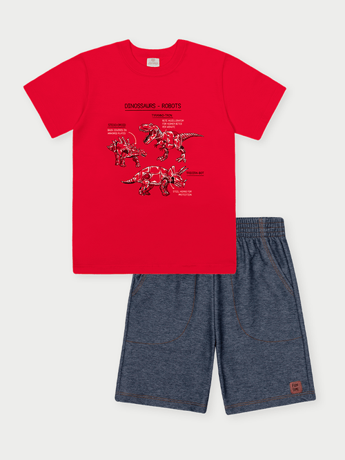 Conjunto Menino Robôs Dinossauros Vermelho Abrange