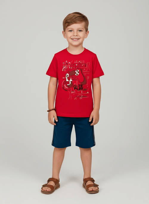 Conjunto Menino Gamer Zone Vermelho Abrange