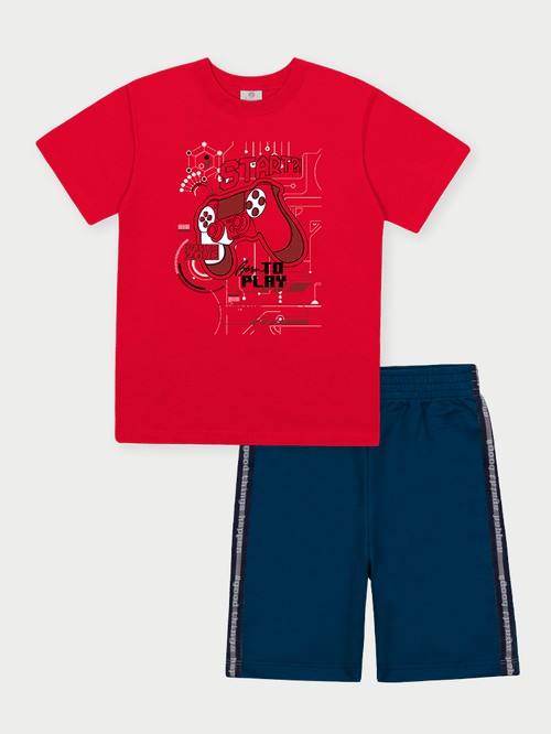 Conjunto Menino Gamer Zone Vermelho Abrange