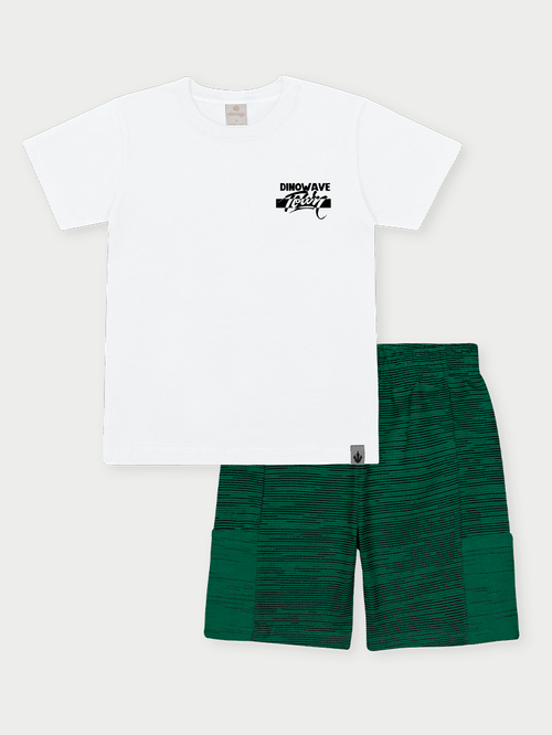 Conjunto Menino Dino Wave Branco Abrange