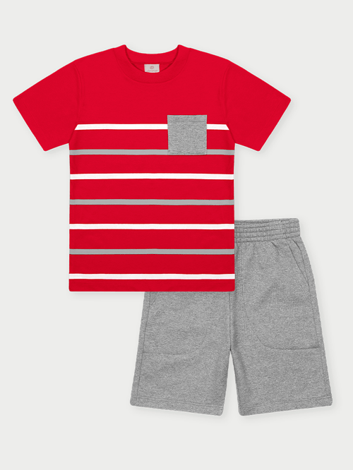 Conjunto Menino Listras Vermelho Abrange