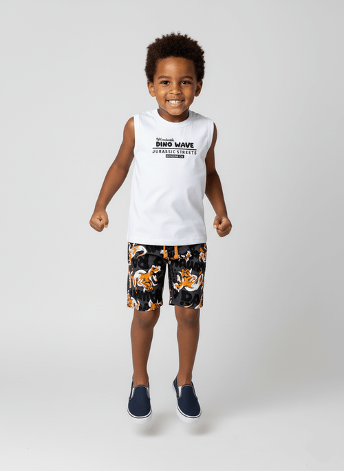Conjunto Menino Jurassic Streets Branco Abrange