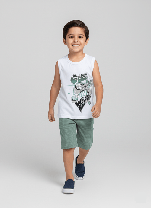 Conjunto Menino Gamer Never Quit Branco Abrange