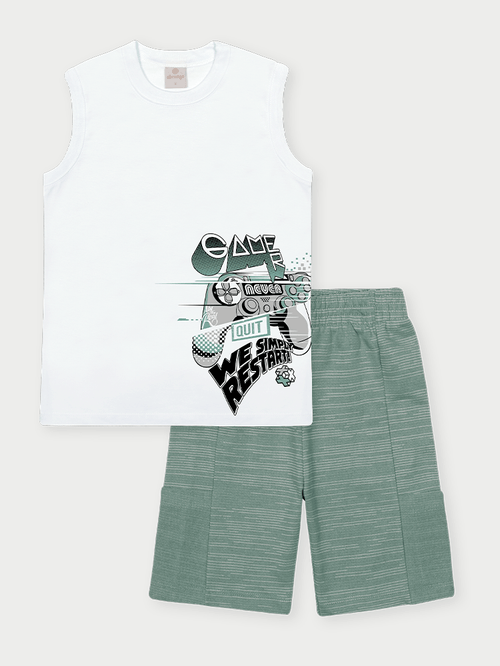 Conjunto Menino Gamer Never Quit Branco Abrange