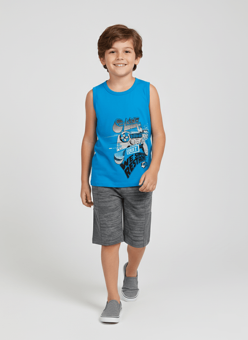 Conjunto Menino Gamer Never Quit Azul Abrange