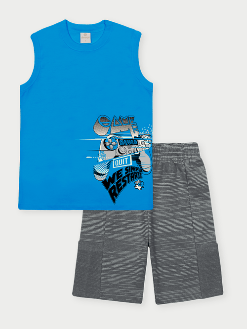 Conjunto Menino Gamer Never Quit Azul Abrange