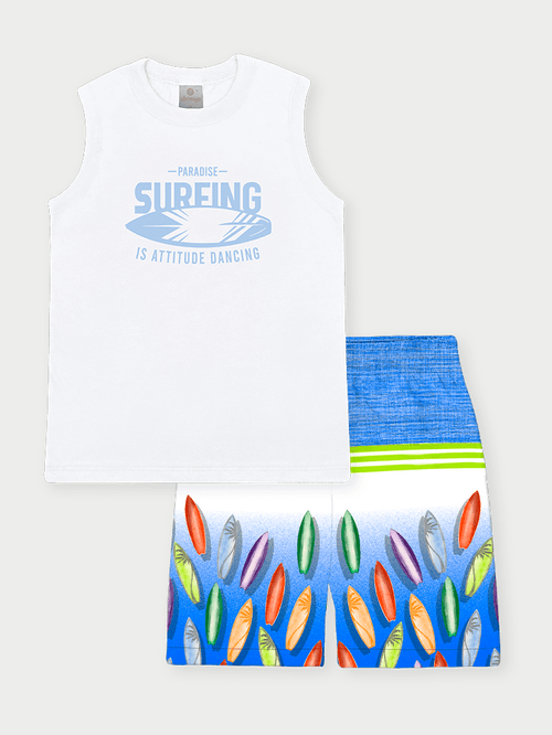 Conjunto Menino Paradise Surfing Branco Abrange