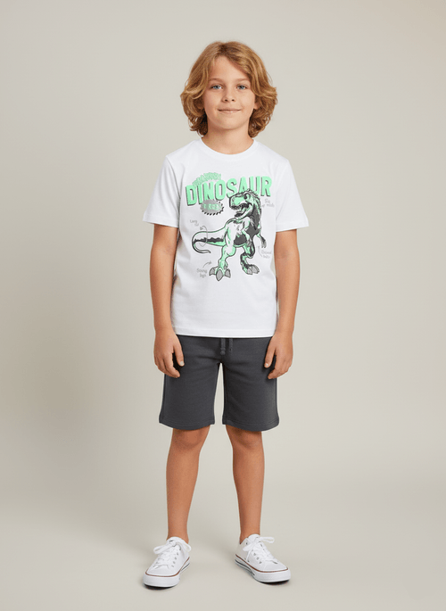 Conjunto Menino T-Rex Branco Abrange