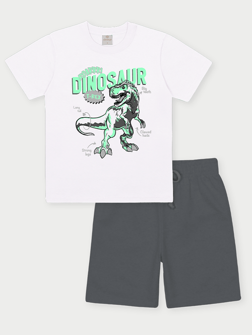 Conjunto Menino T-Rex Branco Abrange
