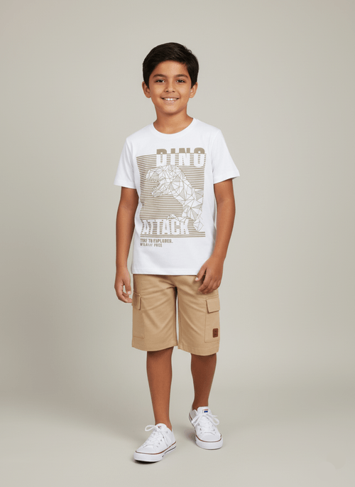 Conjunto Menino Dino Attack Branco Abrange