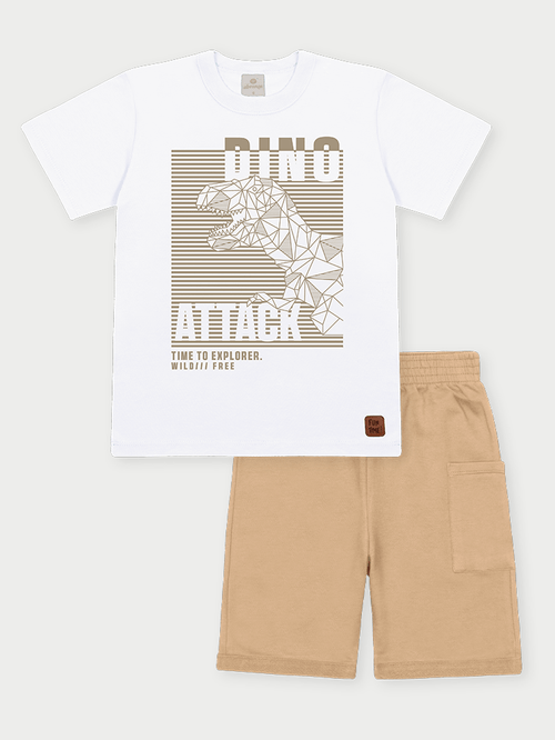 Conjunto Menino Dino Attack Branco Abrange