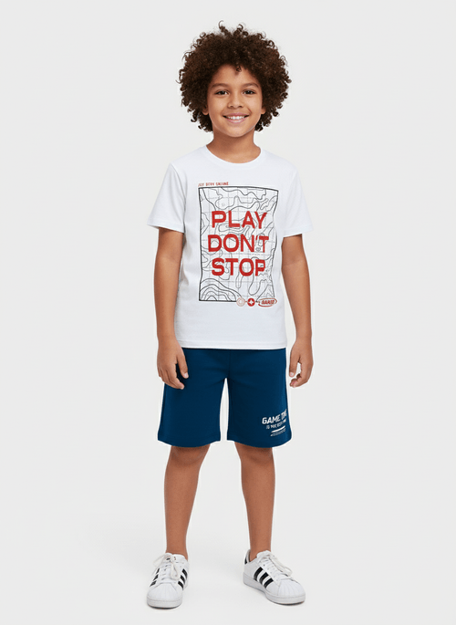 Conjunto Menino Play Don't Stop Branco Abrange