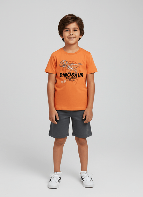 Conjunto Menino Dinosaur Primitive Laranja Abrange